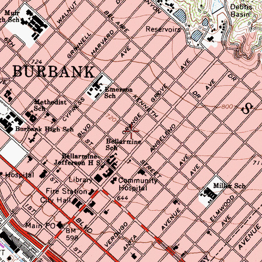 Topographic Map of Woman's Club of Burbank, CA