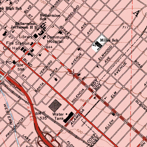 Topographic Map of Burbank Seventh Day Adventist Church, CA