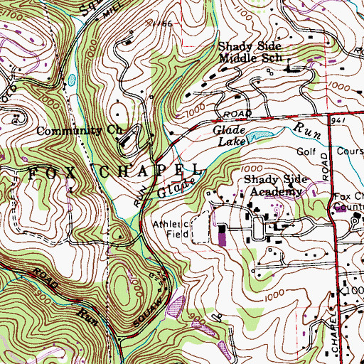 Topographic Map of Borough of Fox Chapel, PA