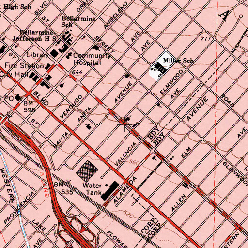 Topographic Map of Calvary Baptist Church, CA