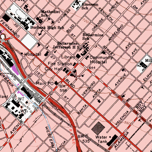 Topographic Map of Central Baptist Church, CA