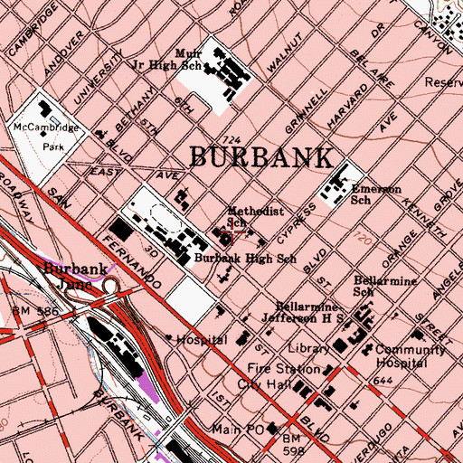 Topographic Map of Emmanuel Church, CA