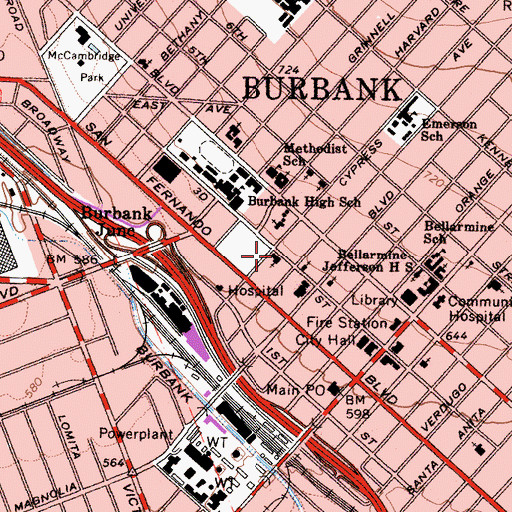 Topographic Map of First Assembly of God Church, CA
