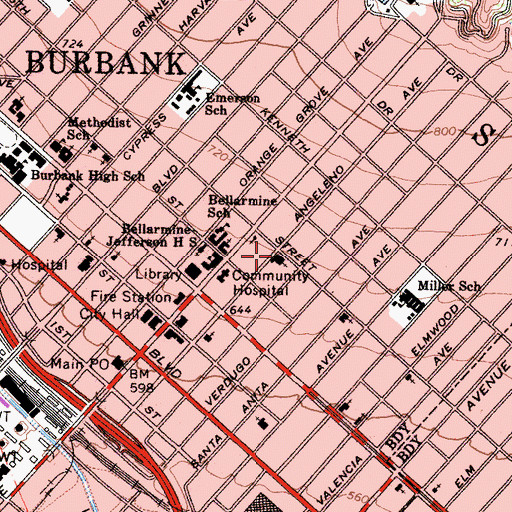Topographic Map of First Christian Church, CA