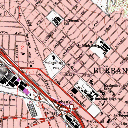 Topographic Map of First Congregational Church, CA