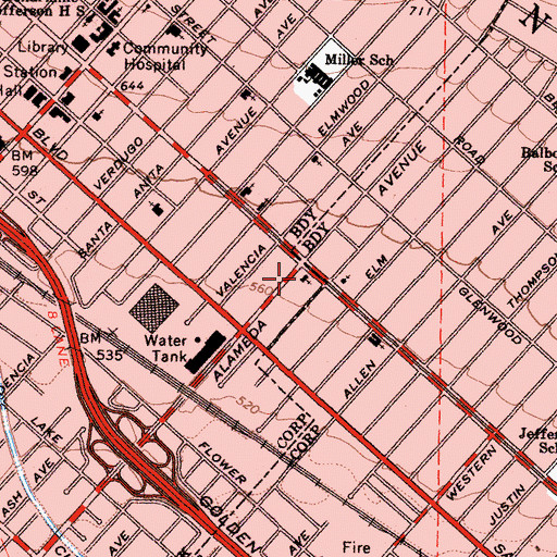 Topographic Map of First Lutheran Church, CA
