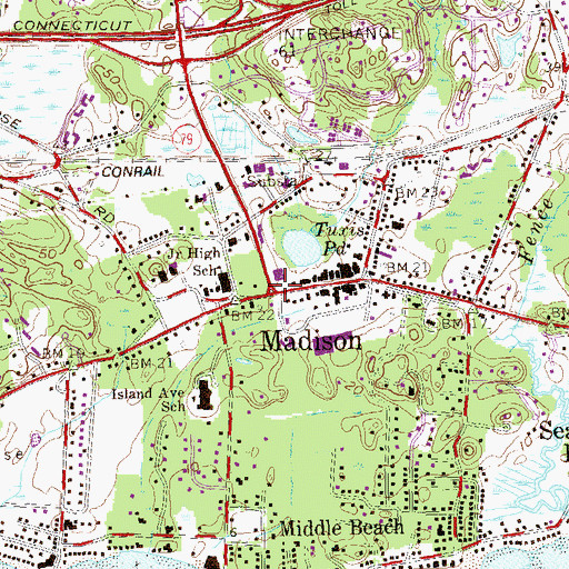 Topographic Map of Madison, CT