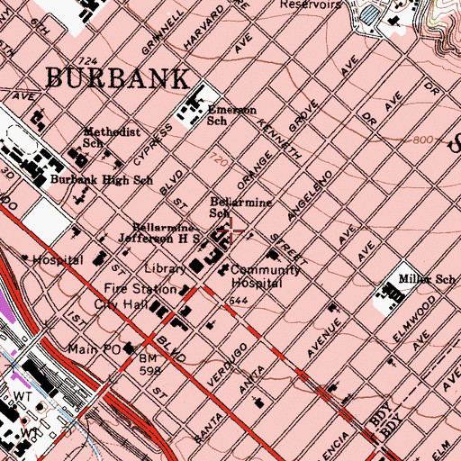 Topographic Map of Saint Judes Episcopal Church, CA