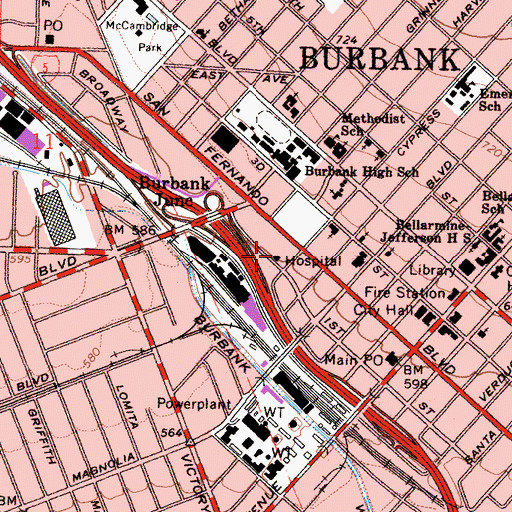 Topographic Map of Golden State Manor Convalescent Hospital, CA