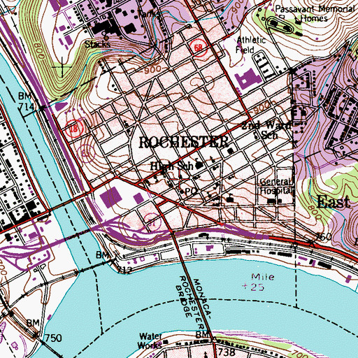 Topographic Map of Borough of Rochester, PA