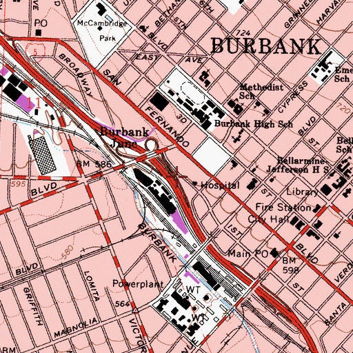 Topographic Map of Golden State Palms Convalescent Hospital, CA