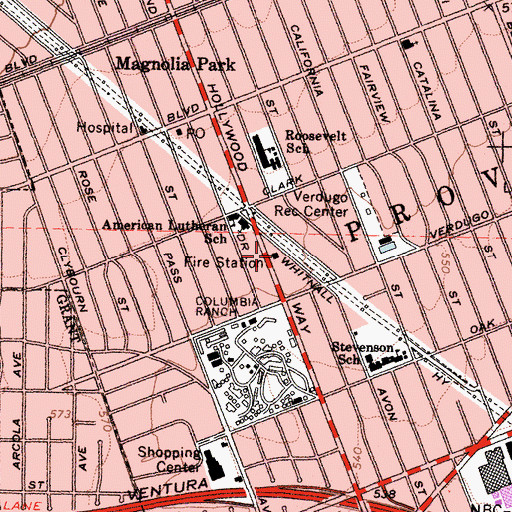 Topographic Map of City of Burbank Fire Department Station 12, CA