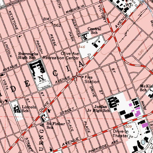 Topographic Map of City of Burbank Fire Department Station 15, CA