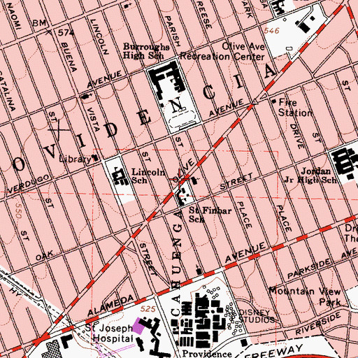 Topographic Map of Saint Finbars Church, CA