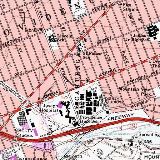 Topographic Map of Valley Baptist Church, CA