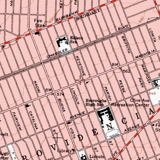 Topographic Map of Valley Community Church, CA