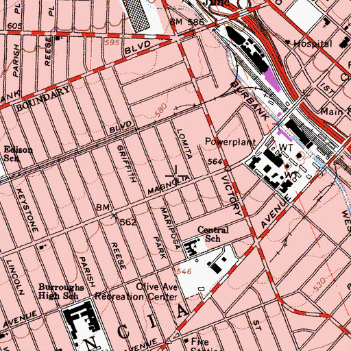 Topographic Map of Burbank Health Center, CA