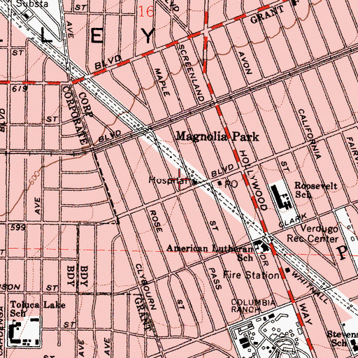 Topographic Map of Magnolia Park General Hospital, CA