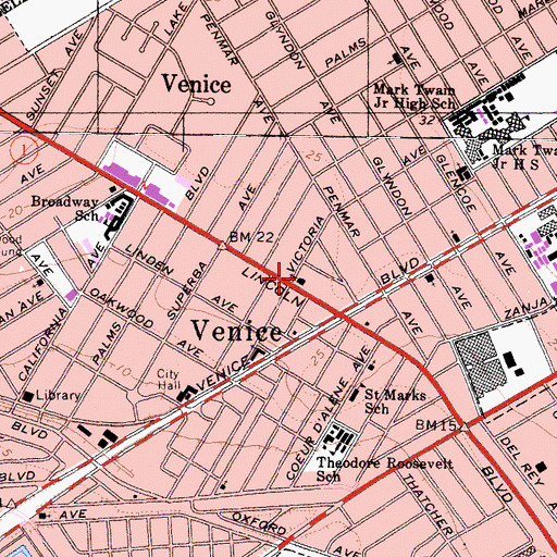 Topographic Map of First Methodist Church of Venice, CA