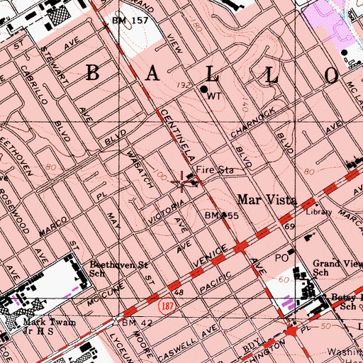 Topographic Map of Mar Vista Ward Latter Day Saints Chapel, CA