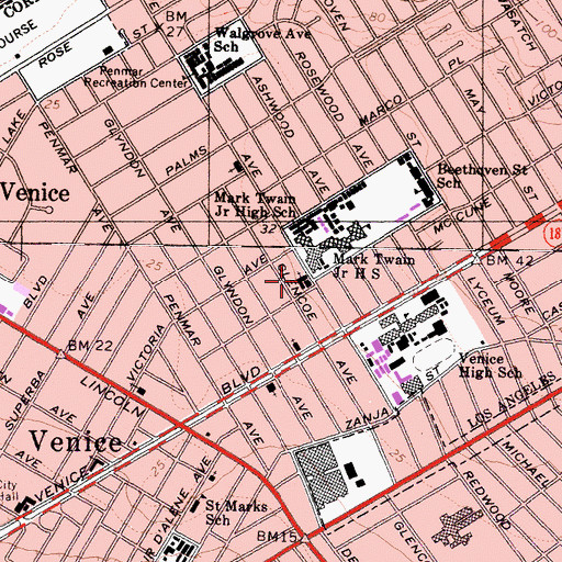 Topographic Map of Venice Baptist Church, CA