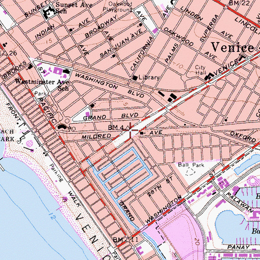 Topographic Map of Venice Bible Church, CA