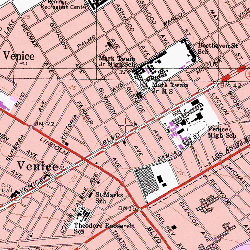 Topographic Map of Venice Church of Christ, CA