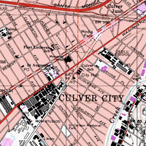 Topographic Map of Culver City Hall, CA