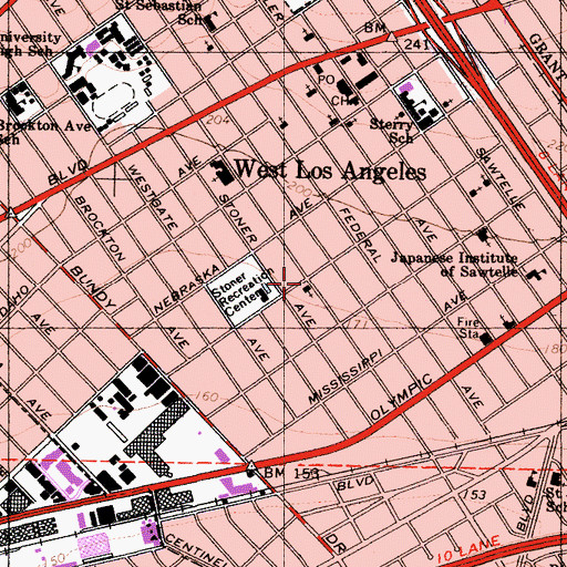 Topographic Map of Barrington Avenue Baptist Church, CA