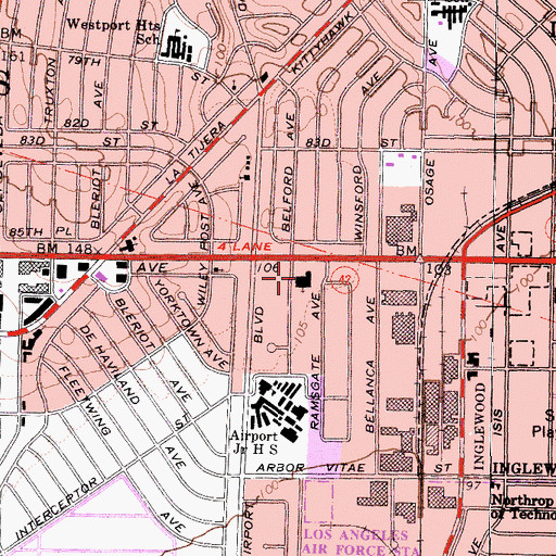 Topographic Map of Congregation B'nai Tikvah, CA