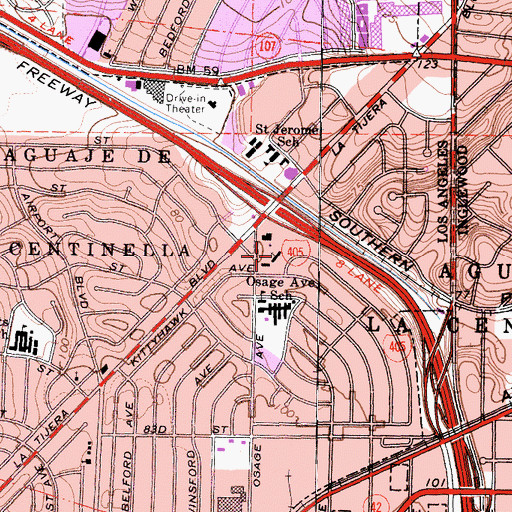 Topographic Map of La Tijera United Methodist Church, CA