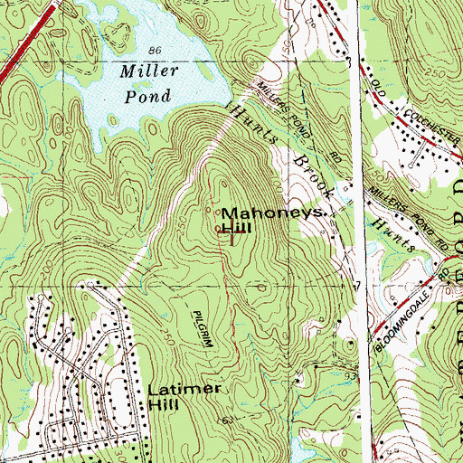 Topographic Map of Mahoneys Hill, CT