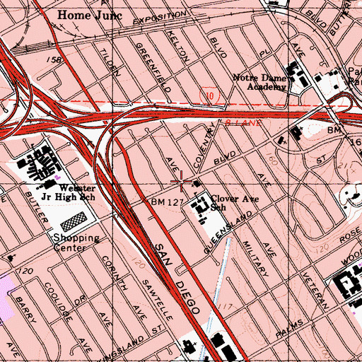 Topographic Map of Saint John's Presbyterian Church, CA