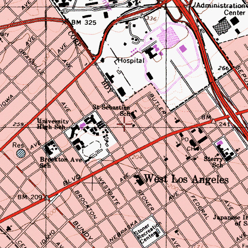 Topographic Map of Saint Sebastian Church, CA