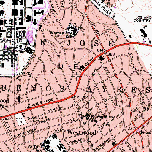 Topographic Map of Sephardic Temple Tifereth Israel, CA