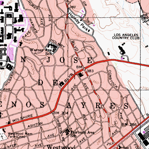 Topographic Map of Sinai Temple, CA