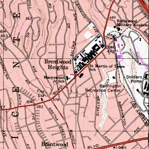 Topographic Map of University Synagogue, CA