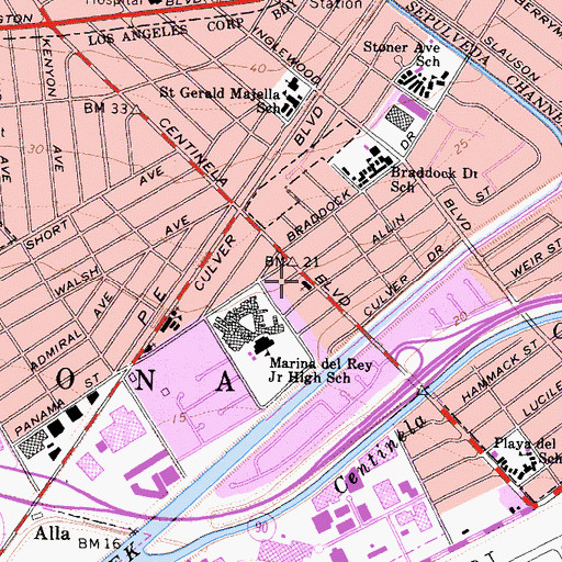 Topographic Map of Venice - Santa Monica Free Church, CA