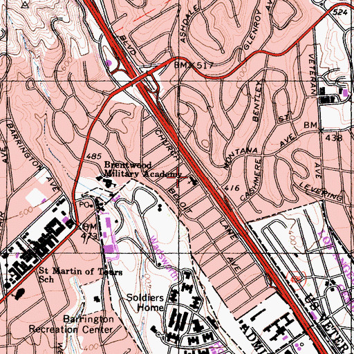 Topographic Map of Village Church of Westwood, CA