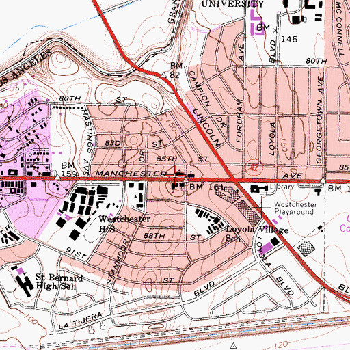 Topographic Map of Westchester Church of the Nazarene, CA