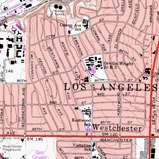 Topographic Map of Westchester United Methodist Church, CA
