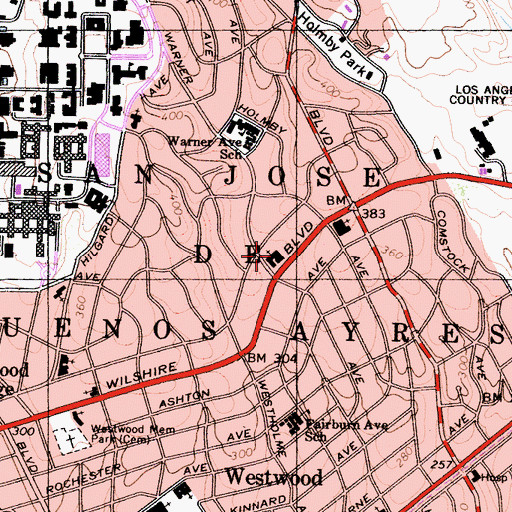 Topographic Map of Westwood United Methodist Church, CA