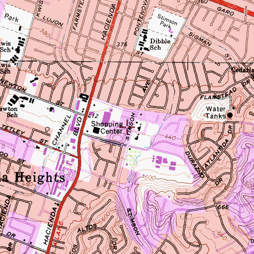 Topographic Map of Hacienda Heights Baptist Church, CA