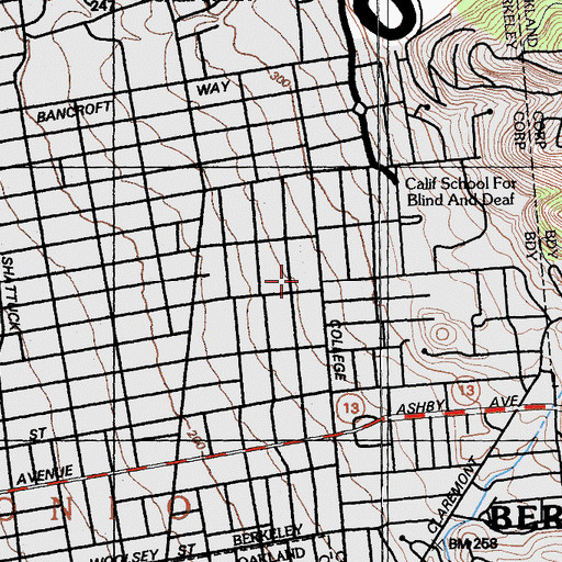 Topographic Map of Julia Morgan Center For The Arts, CA