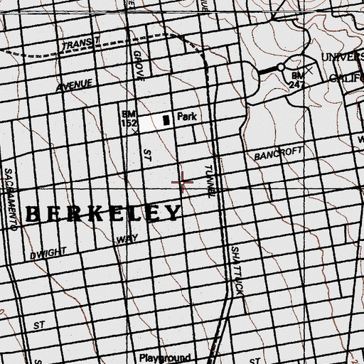 Topographic Map of Durant Avenue United Presbyterian Church, CA