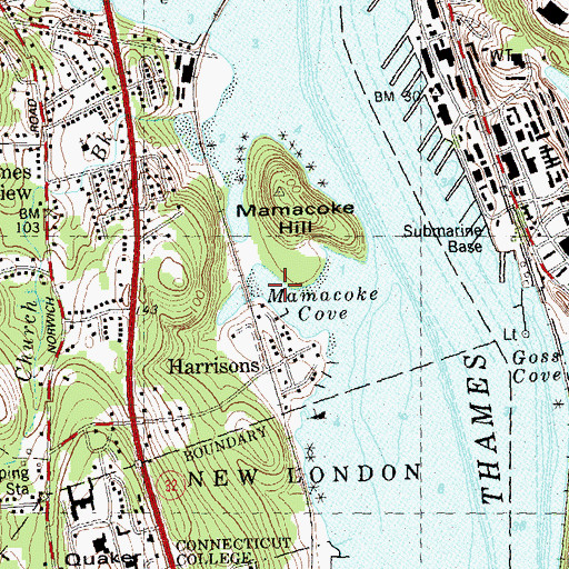 Topographic Map of Mamacoke Cove, CT