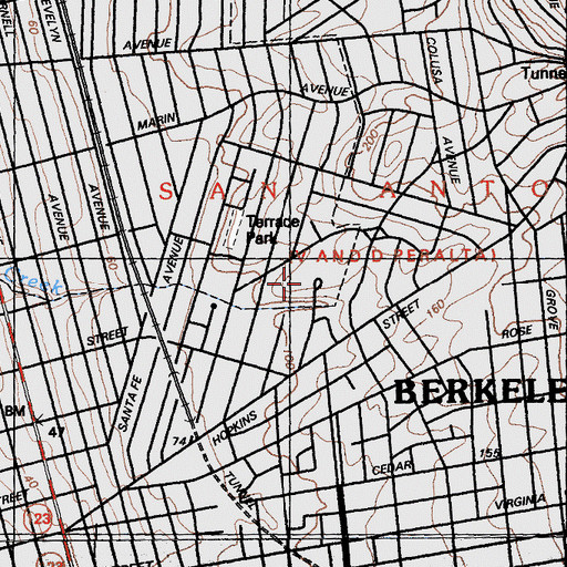 Topographic Map of Saint Joseph's Hall, CA