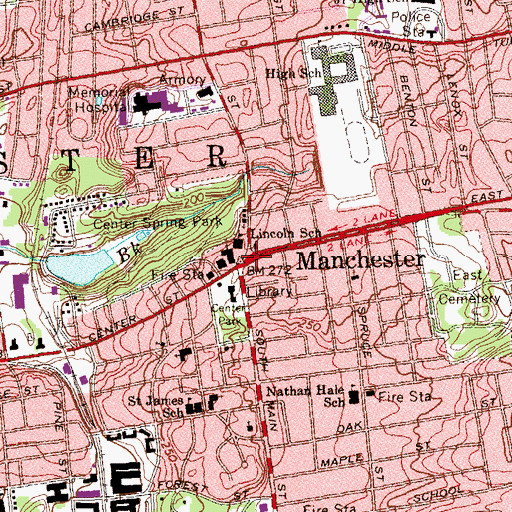 Topographic Map of Manchester, CT