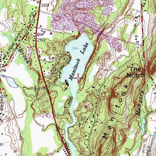 Topographic Map of Manitook Lake, CT