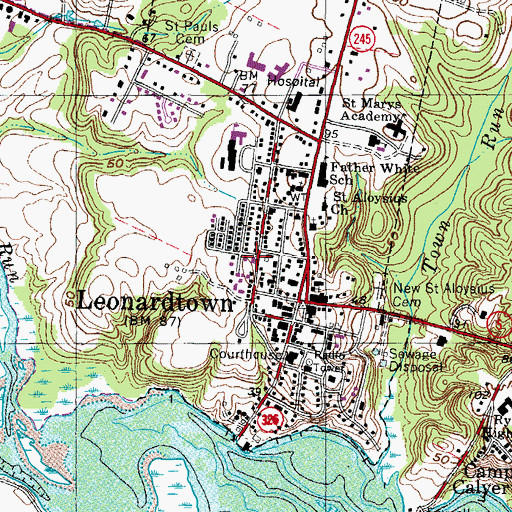 Topographic Map of Leonardtown Volunteer Fire Department Company 1, MD